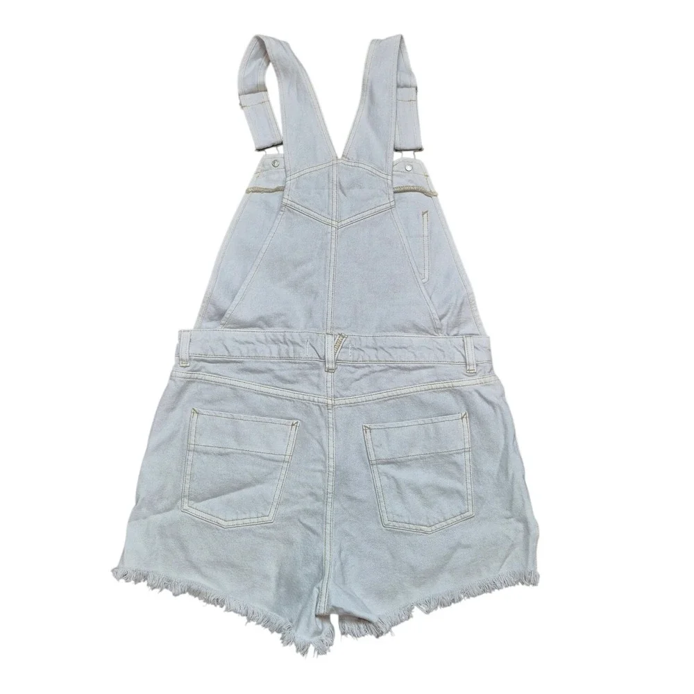 Free People We The Free Women's 8 Off‎ White Denim Overalls Shortalls NWT